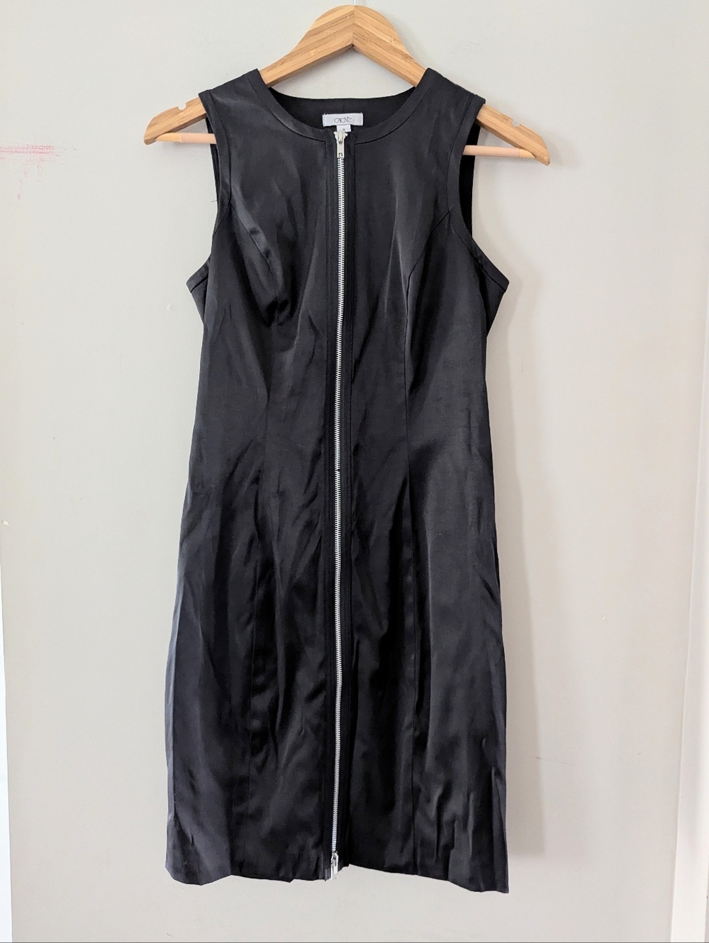Vintage Cache Black Full Zip Sleeveless Mini Dress Size 8 Satin Y2K